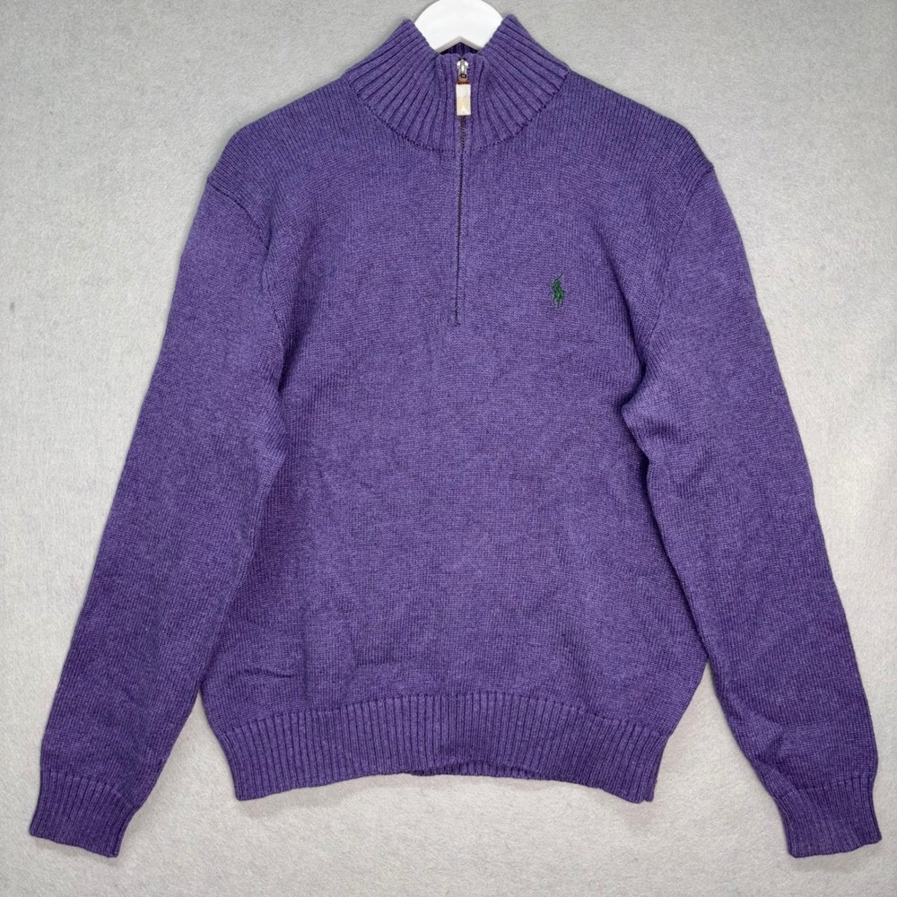Polo Ralph Lauren Sweater Mens M Purple Quarter Zip Cotton Classics Pullover NWT